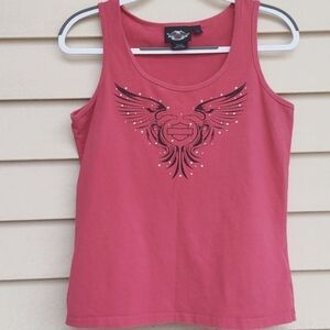 Vintage Harley Davidson Pink Rhinestone Women's Tank top (1990s)  Sz L